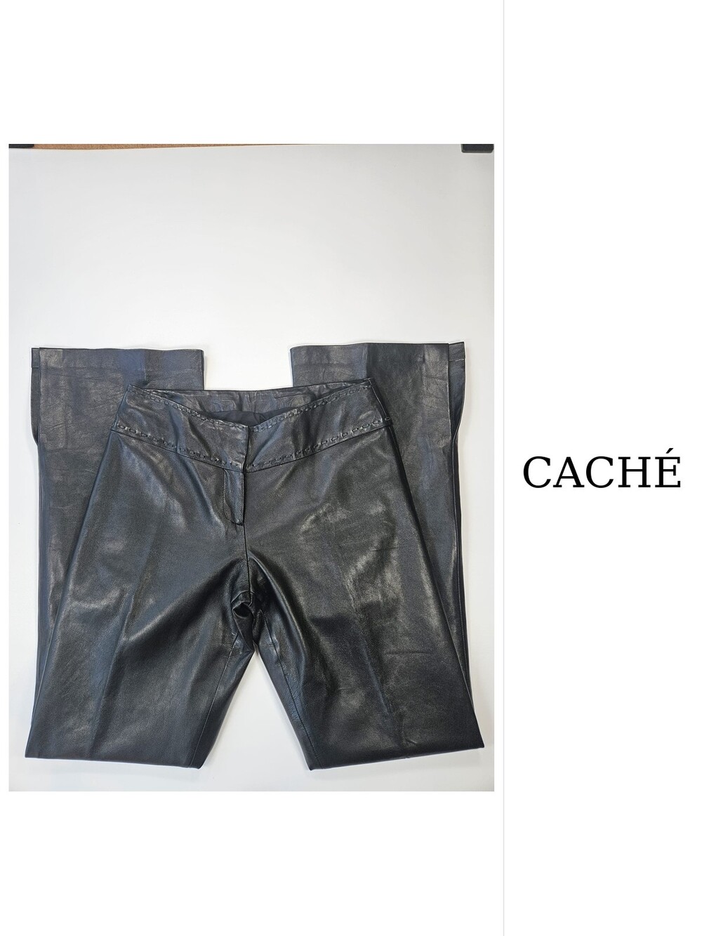 Cache Black Genuine Leather Pants Size 4 High Rise Straight Leg Vintage